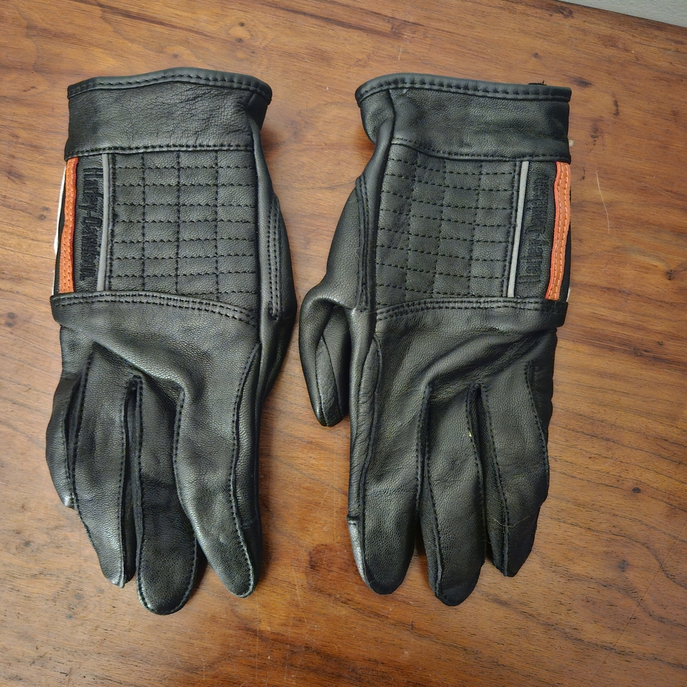 Black and Orange Leather Gloves